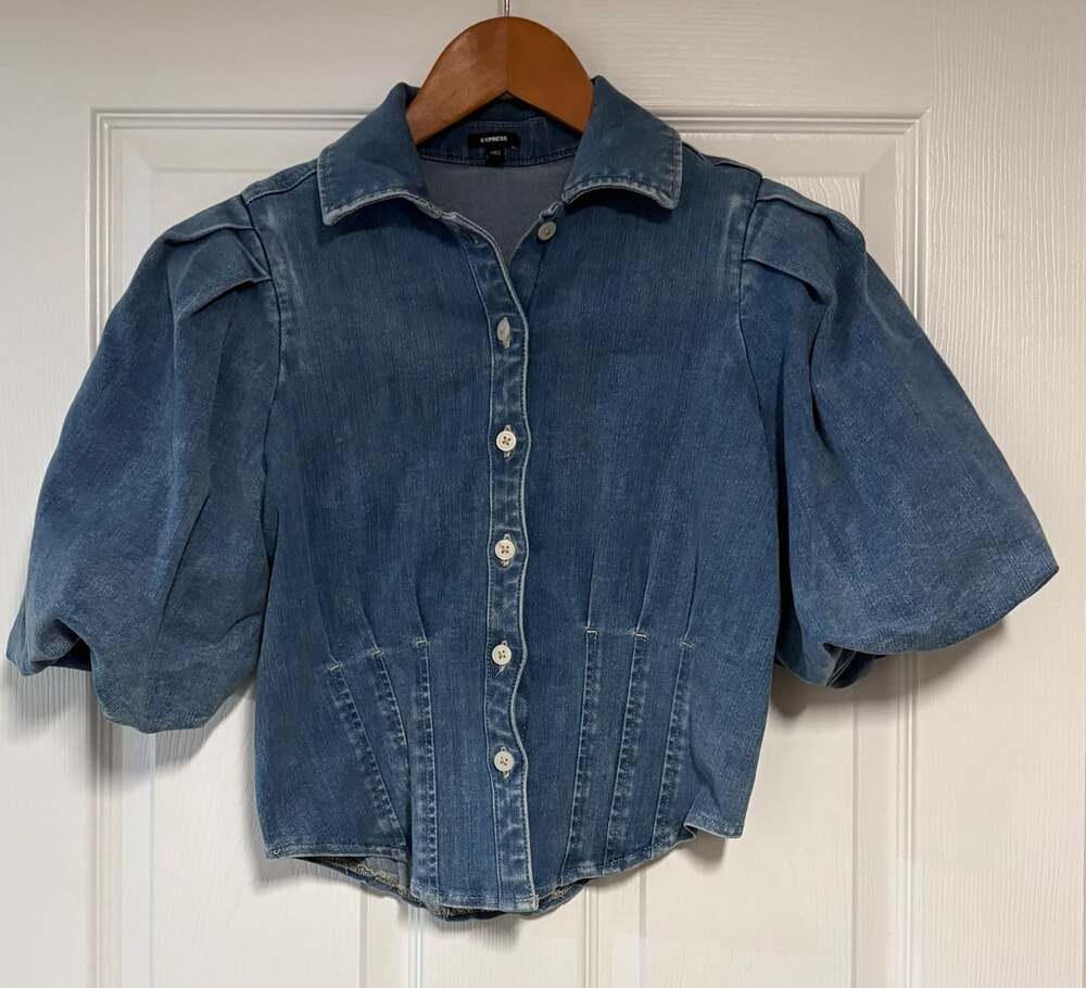 Express Denim Corset Shirt Size XS Puff Sleeve